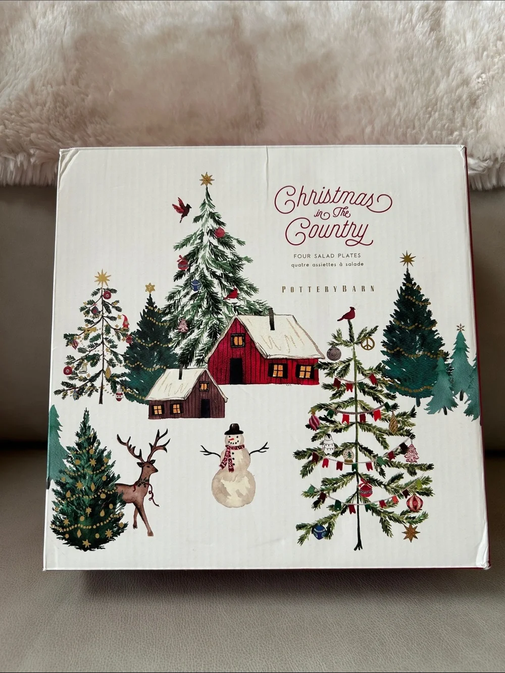Pottery Barn Christmas in the Country 4pc Stoneware Salad Plates BNIB